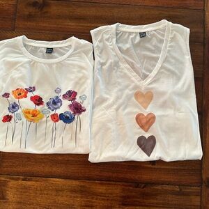 SHEIN White Floral and Heart Print Tops